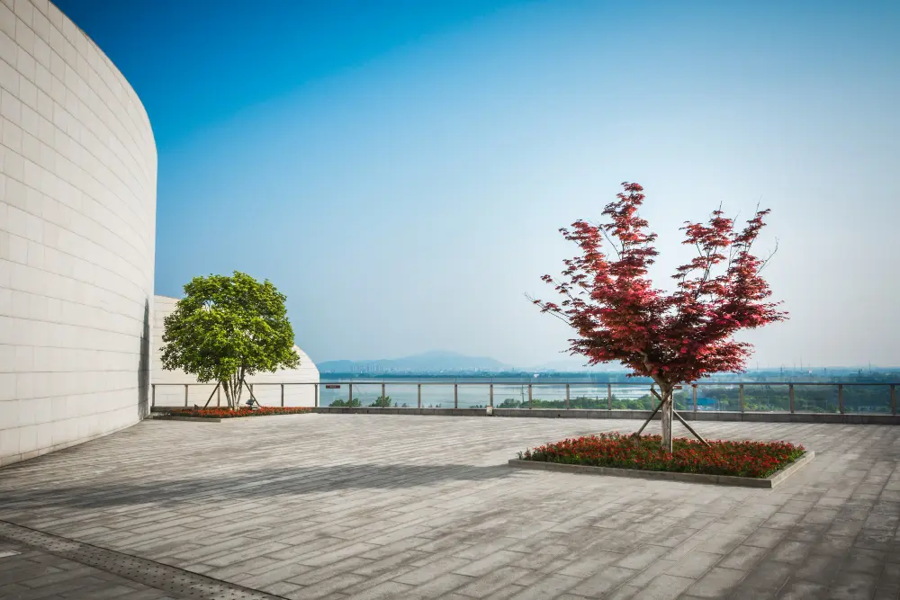 finished concrete patio outdoor seating area with open view
