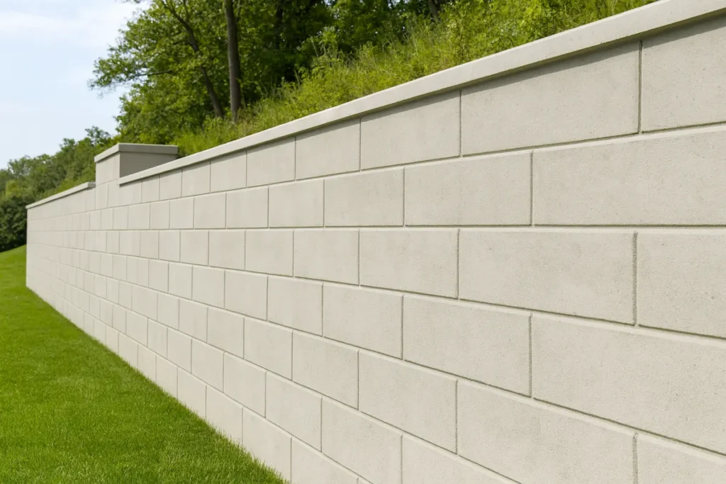 Concrete retaining wall in backyard