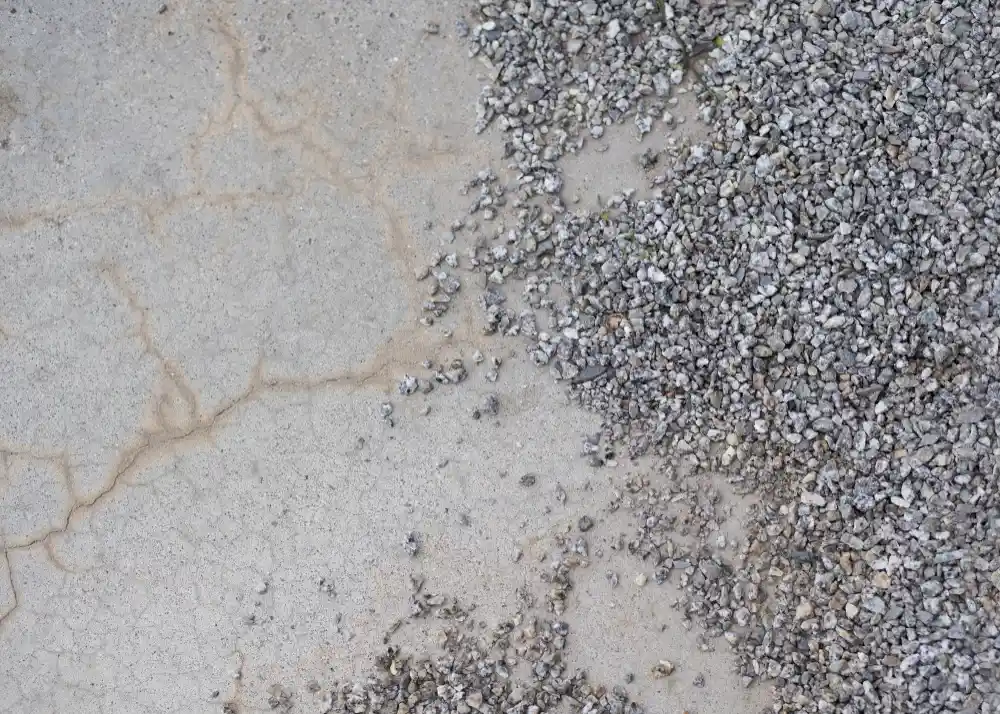 Permeable concrete surface allowing water drainage in residential area